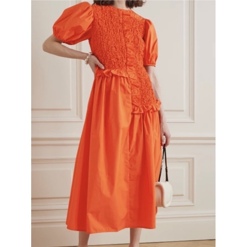 Cecilie Bahnsen Dress Camden Ruffled Smocked Cotton-Blend Poplin Maxi Us 6 $1250